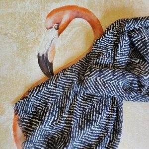 Talbots Long Scarf Chevron Black White Unfinished Hemline Soft